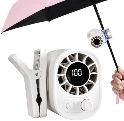 WISFISSH Portable Clip On Fan for Umbrella,Ultra Light 0.28 Lb,100 Wind Speed Stepless Adjustment,Personal Rechargeable Clip On Fan for Umbrella Beach Outdoor Travel Essential(White)