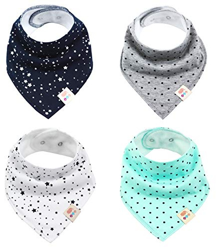 M.M.C. Lot de 4 bavoirs triangulaires pour bébé - Unisexe - En coton - Avec boutons-pression réglables - Pour tout-petits, garçons et filles, Ensemble unisexe, 4 Stück (1er Pack)