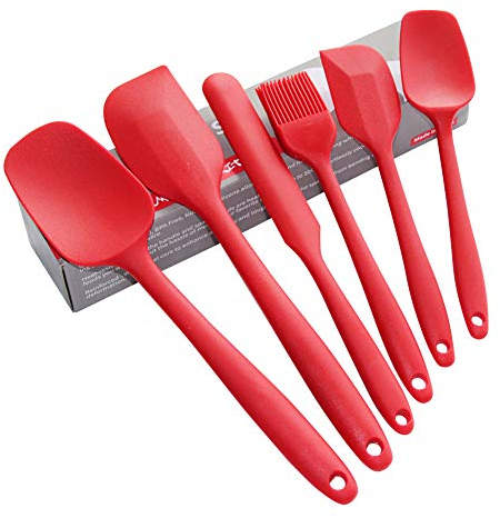 Silicone Spatula Set,Utensils for Cooking Baking Mixing & Nonstick Cookware, BPA free,Dishwasher Safe. (Red)