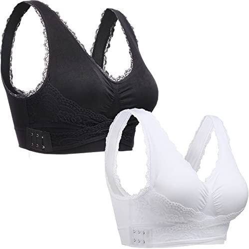 wealsex Wireless Comfort Bra, Womens Girls Sports Bras Push Up Sleep Bras Bralette Leisure Stretch Crop Tops Vest Multi Pack (XXXXL(44B/C/D/E,46A/B), 2 Pack: White+Black)