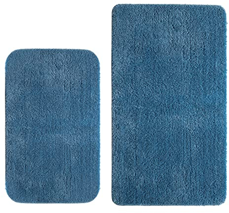 MIULEE Badematte Duschvorleger Badvorleger Flur 2er Set rutschfest Matte Teppiche Badteppich Badezimmerteppich Waschbar Saugfähig für Bad Wohnzimmer Blau 40x60 cm und 50x80 cm