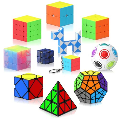 Vdealen Speed Cube Magique 2x2 3x3 4x4 Pyramide Megaminx Skewb Snake Infinity Cube de Vitesse, Lisse Autocollant Magic Cube Puzzle, Cadeau pour Enfants Les Adolescents Adultes(11 Paquet)