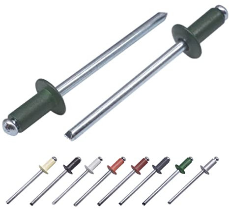 (Pack of 100 pcs) Painted Blind Rivets 4.0 x 8 mm, Dome Head, DIN 7337, Aluminum Rivet and Steel Mandrel, Pop Rivets (100, Chrome Green RAL 6020)