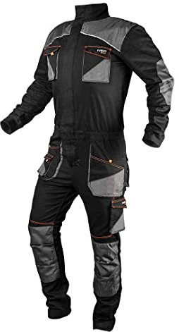 NEO TOOLS Combinaison de travail HD Slim 60% coton, près du corps, poches, coudes et genoux profilés, taille élastique, poches aux genoux, coutures triples, extension des jambes L