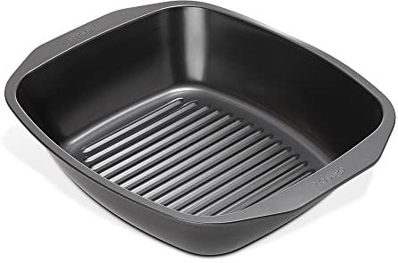 Prestige Grand plat à rôtir – Plaque de cuisson antiadhésive avec grille intégrée 42 x 34,5 x 9 cm, acier au carbone épais et passe au lave-vaisselle