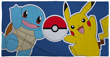 Character World Offizielles Pokémon-Handtuch für Kinder, superweiches Gefühl, Land-Design, Pikachu-Squirtle, perfekt für Zuhause, Bad, Strand und Schwimmbad, Einheitsgröße, 70 x 140 cm