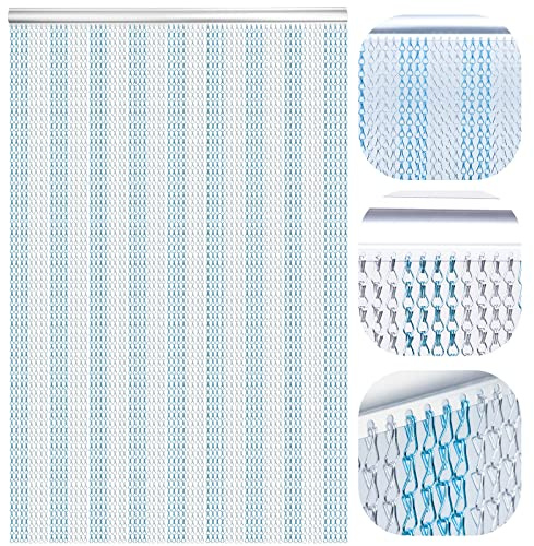 LYMMIYTC Schermi per Porte a Tendina a Catena 100 x 210 cm Tenda a Catena in Alluminio per Decorazione di Porte, Tapparelle a Prova di Insetto (Blu & Argento)