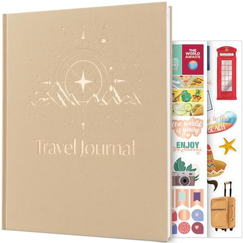 Skyline Travel Journal – Traveling Diary & Photo Journal – Vacation Essentials for Family, Men & Women – Bucket List Notebook (Sandstone Compass)