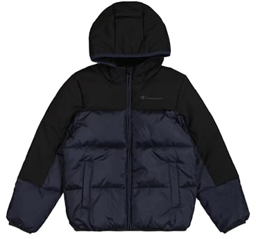 Champion Legacy Outdoor Retro Sport B (306872) - WR Ripstop Nylon Woven 40gr Hooded Giacca, Multicolore Blu Marino/Nero (NNY/NBK), 9-10 anni (M) Bambino FW24