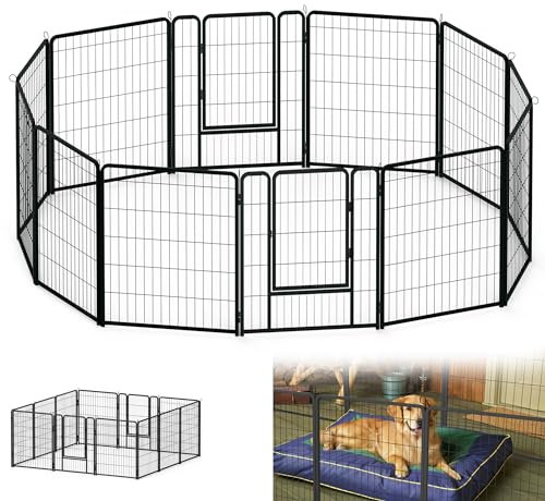 Suusolny 12-teilig 80cm Höhe Hundelaufställe Welpenlaufstall Freilaufgehege mit Türen & Erdanker Automatische Verriegelung Laufgitter für Kaninchen Hunde Kleintiere