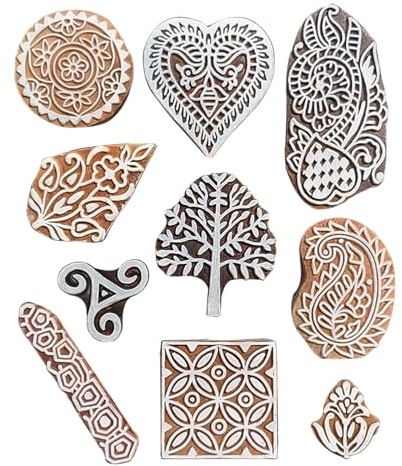 Royal Kraft Assorted Wooden Block Printing Stamps (Set of 10) Bulk01_10B