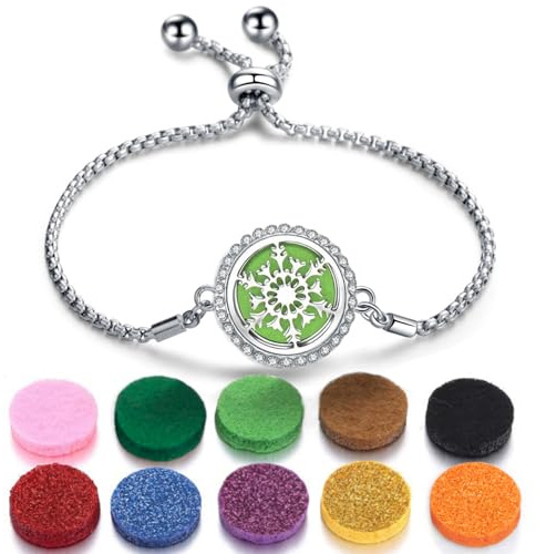 SIXDUTON Armband för Kvinnor - Eterisk Olja, Justerbar Rostfritt Stål Livsträd Aromaterapi Med Färgade Filtkuddar