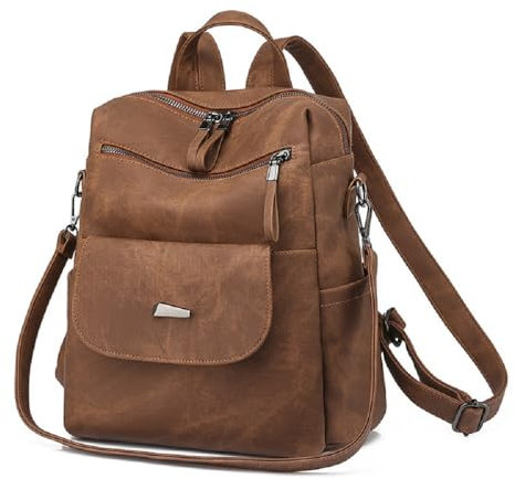 YALIZHNA Damen Rucksack Für PU Leder Schultertasche,Mode Wasserdicht Anti-Diebstahl Reiserucksack Frauen Rucksackhandtaschen (Braun)