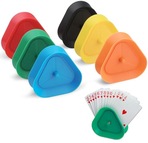ktxaby 6 soportes para juegos de cartas, estante de cartas de juego de 6 colores, bandeja de póquer manos libres, soporte triangular para cartas de pie, capacidad para hasta 15 cartas de póquer manos