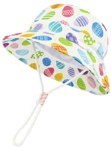 Jupsk Baby solhatt småbarn sommar hinkhatt brett brätte strandmössa med hakrem UPF50 för barn pojkar flickor 1-4 år, påskäggsmönster, Flerfärgad, 12-24 Månader