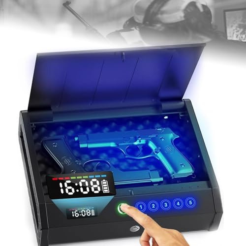 Vapenskåp, Biometriskt vapenskåp for handeldvapen, Fingeravtryckssnabbtillgångspistolsäker, Kompakt förvaringsbox, Vapenskåp med LCD-display av tid, for Nattduksbord i hemmet
