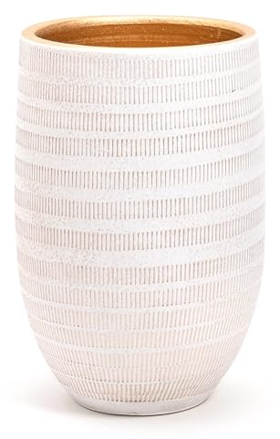Grand et Élégant POT en Terre Cuite | Décoré avec un Intérieur Doré | Pot Décoratif Moderne pour Plantes, Fleurs, Plantes Succulentes, Sansevieria | Pour Intérieur ou Extérieur. (Ø 19 cm - H. 30 cm)