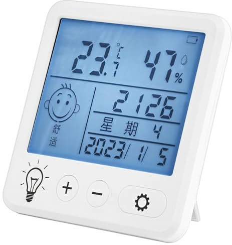 Termometro igrometro digitale con retroilluminazione, ricaricabile tramite USB, monitor di umidità e temperatura, sveglia con indicatore comfort