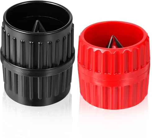 2 Pcs Tubing Chamfer Tool Inner-Outer Reamer Pipe Copper Reamers Tube Deburring Reamer for PVC PPR Copper Brass Aluminum Pipes (Red, Black)