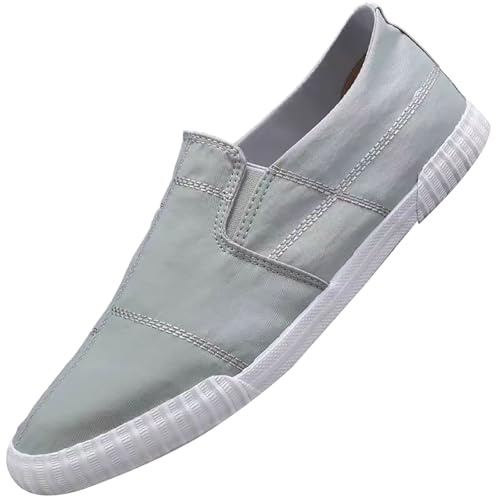 Men's Low-Top Trainers, Men's Low Shoes, Summer Shoes Made of Canvas, Espadrilles Moccasins, Breathable Flat Slip-On Loafers, Soft Comfort Classic Shoes, Light Green G, 7 UK