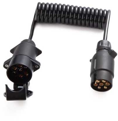 Feuunly 2,2m Cable Extensión Remolque 7 Pines, Espiral Remolque, Norma ISO 1724 Enchufe Remolque Macho Hembra, Núcleo de Cobre Puro Carcasa de PU, para Vehículos Europeos, Remolque, RV 12V/24V