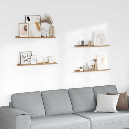 YunCangg Modernt vägghyllset, 4 stycken, brun, 80 x 9 x 3 cm, tillverkad av slitstarkt trämaterial, mångsidig för vardagsrum, sovrum och kontor