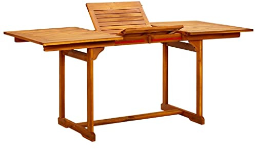 VIHHQGC Extendable Garden Dining Table in Oil Finished Acacia Wood, Solid Acacia Wood Garden Dining Table, Weather Resistant Wooden for Patio (120-170) x80x75 cm