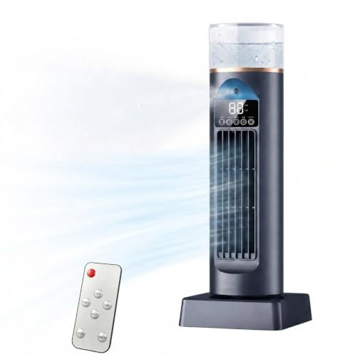 Ventilateur silencieux à tour, ventilateur de refroidissement de pièce portable climatiseur d'air - 6 vitesses, ventilateur oscillant silencieux sans pales avec télécommande pour chambre, salon