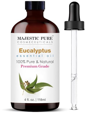 Majestic Pure Essential Oil with Glass Dropper - 100% Pure and Natural - Essential Oils for Diffuser, Aromatherapy, Soap and Candle Making, Eucalyptus Essential Oil, Eucalyptus Oil, 4 Fl Oz