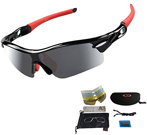 VILISUN Sportbrille Fahrradbrille Polarisierte Sport Sonnenbrille Unisex mit UV400 5 Wechselgläser für Outdooraktivitäten wie Radfahren Laufen Klettern Autofahren Angeln Golf