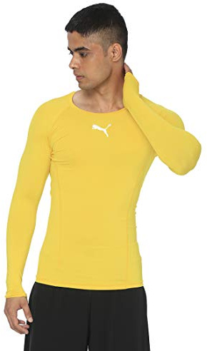 Puma Men's Liga Baselayer Tee Long Sleeve Functional Underwear, Cyber Yellow, X-Large, Manufacturer size(56/58)
