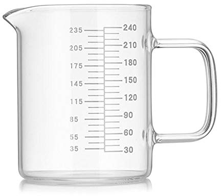 Vaso medidor de vidrio de 240 ml, resistente al calor, borosilicato, taza de medición digital, polvo líquido, microondas calentador de leche, taza transparente a escala, cocina para hornear,