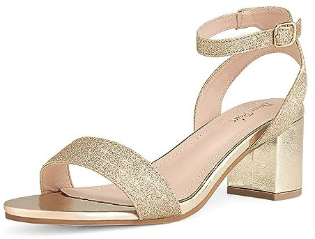 DREAM PAIRS Women's Sandals Open Toe Ankle Strap Low Block Chunky Heels Sandals Party Dress Pumps Shoes Carnival,Size 6,Gold/Glitter,Carnival