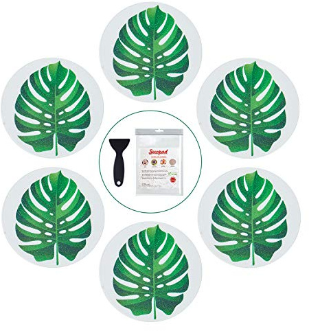 Secopad Non Slip Bathtub Stickers, 10 PCS Large Leaves Adhesive Anti Slip Decal Treads for Shower and Bath Tub with Premium Scraper