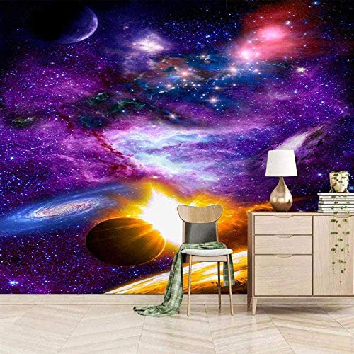 Papel Tapiz Fotográfico Efecto 3D Cielo Estrellado Púrpura Papel Tapiz Fotográfico 3D Papel Tapiz Con Motivo Pared Pintado Papel Tapiz 3D Decoración Dormitorio Fotomural Sala Sofá Mural-250cm×170cm