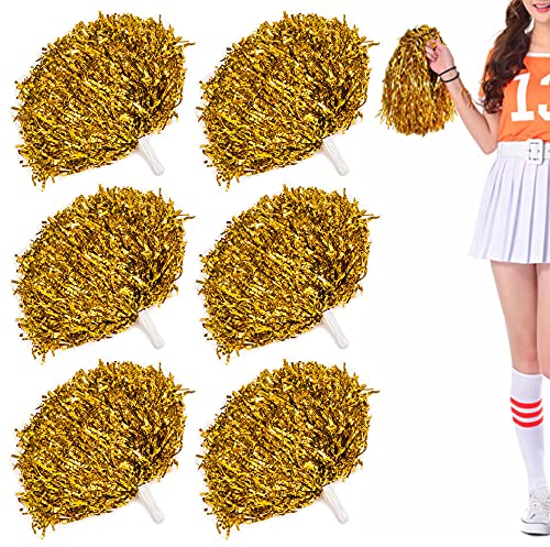 Niuhong 6 PCS Cheer Leader Poms Pom Bright Metallic Cheers Ball Squad Cheer Sport Farben Pompons Poms Hand Flower Bands Spirit Cheering Pom Colours Accessories Cheerleading Sports Games Team (Golden)