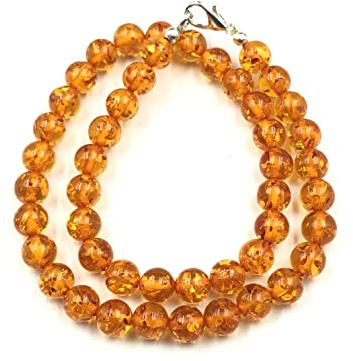 SHNAYA JEWELS Gargantilla de ámbar báltico natural con cuentas redondas elásticas de 15.5 pulgadas para mujer, collar unisex, collar de cuentas para regalo, regalo de Navidad