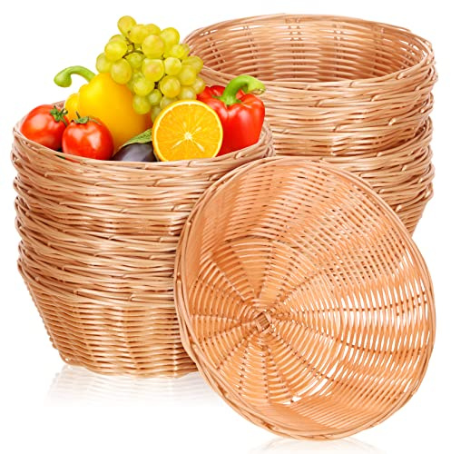Mimorou 20 Pcs Plastic Round Basket 7 Inch Woven Empty Gift Baskets Wicker Bread Tray Food Storage Serving Container for Family Party Kitchen Restaurant Centerpiece Vegetables Fruits Display