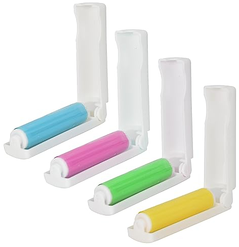 Lot de 4 Rouleaux Anti-Peluches Réutilisables, Collant Brosse adhésive Lavable Rouleaux enlève Les Poils d'animaux Pliable Portable Rouleaux pour Les Cheveux, Vêtements, Tapis de Voiture, Manteau