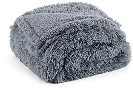 BEDSURE wasserdichte Hundedecke für mittelgroße Hunde - 80 x 100 cm Langer Plüsch Hundedecke waschbar, Haustier Decke flauschig und weich, Schutzdecke Hundesofa, Katzendecke für Katzen, Grau