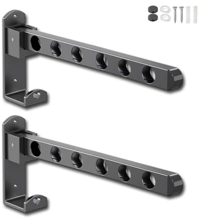 NCOALE 2 PCS Wall Mounted Clothes Airer, Foldable Wall Mounted Clothes Dryer with Screw Folding Clothes Drying Rack Heavy Duty Hanger for Laundry Bathroom Bedroom