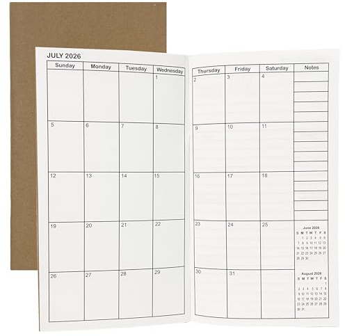 Travelers Notebook Inserts Jan 2026 - Dec 2027, Travelers Notebook Calendar 2 Years, Monthly Planner, Regular Size TN Journal, 6.75 x 3.75 inches, 1pcs