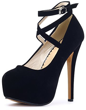 Tianerhay Escarpins à talons hauts à plateforme pour femme Bout rond Sangle de cheville, Semelle beige noire, 41.5 EU
