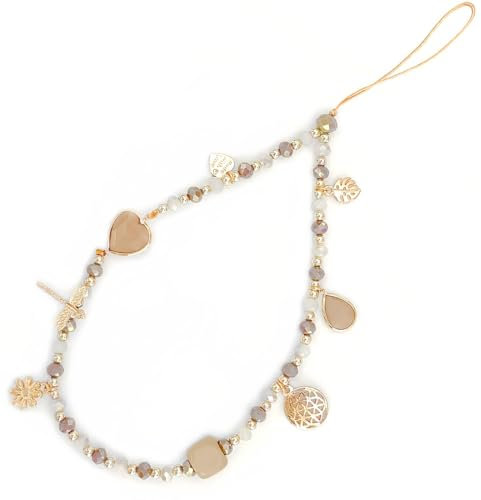 Cordón de teléfono móvil,cadena colgante de caja de teléfono móvil anti-perdida de cristal beige,accesorios de decoración de teléfono móvil,correa de muñeca,llavero,colgante de bolsa de cordón