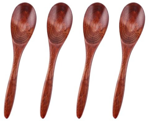 4pcs Petites Cuillères en Bois, 14,5cm Ustensiles de Service en Bois pour La Cuisine Cuillères à Miel pour Le Thé Cuillères à Manger en Bois pour Le Miel Le Thé Le Café Les Desserts