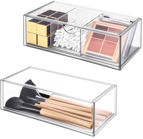 Zofory Make up Organizer 2 set, Kosmetik Organizer, Make up Schminkaufbewahrung mit Schubladen Transparent, Skincare Organizer für Badezimmer, Schlafzimmer Desktop Make-up Lagerung