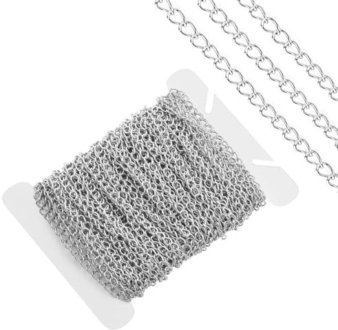 Catene a maglia barbazzale in acciaio inox, argento resistente all'ossidazione, per estensioni di collane da 3 mm, ciondoli, bracciali e gioielli fai da te
