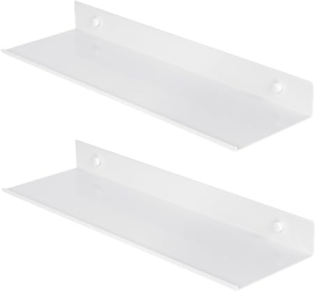 DecorDwell Estante de Pared Flotante Blanco, Set de 2 Estanteria Pared 40 cm Metálico, Estante para Ducha Sin Taladrar, Estantería Flotante para Libros, Especias, DVD, Baño, Cocina y Salón