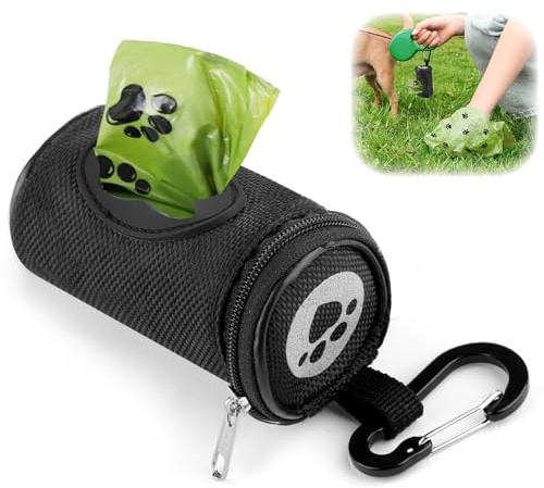 kclkda Dog Poop Bags Dispenser, Fits Most Standard Dog-Poop Bag Holder Soft Fabric Pet Poop Waste Bag Holder Zipper Pouch with Carabiner Clip for Leashes
