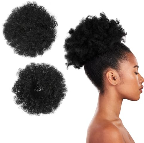 ElevateTech Afro Puff Drawstring Ponytail Hairpieces Short Curly Bun Hair Extensions Big Black Ponytail Hair Puffs Synthetic Kinky Curly Bun Updo Hairpieces with Clip Afro Chignon for Black Women